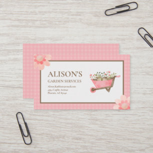 Carte De Visite Elégant Jardin rose En vichy aquarelle