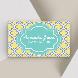 Carte De Visite Élégant Jaune Turquoise Quatrefoil Party Planifica