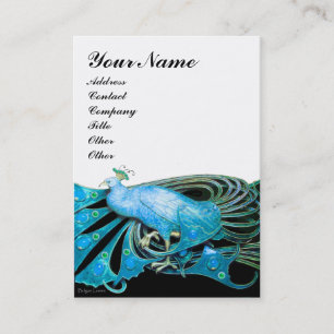 Carte De Visite ÉLÉGANT JOYAU PAON BLEU TURQUOISE ,Blanc