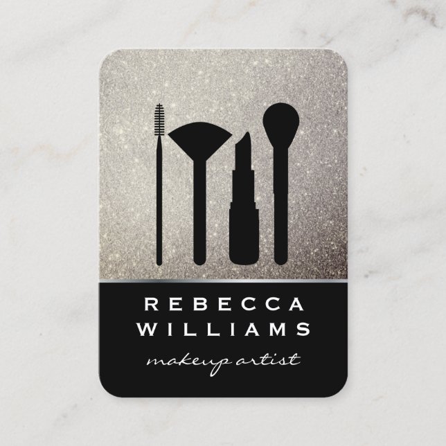 Carte De Visite Elégant kit de maquillage Parties scintillant or F (Devant)