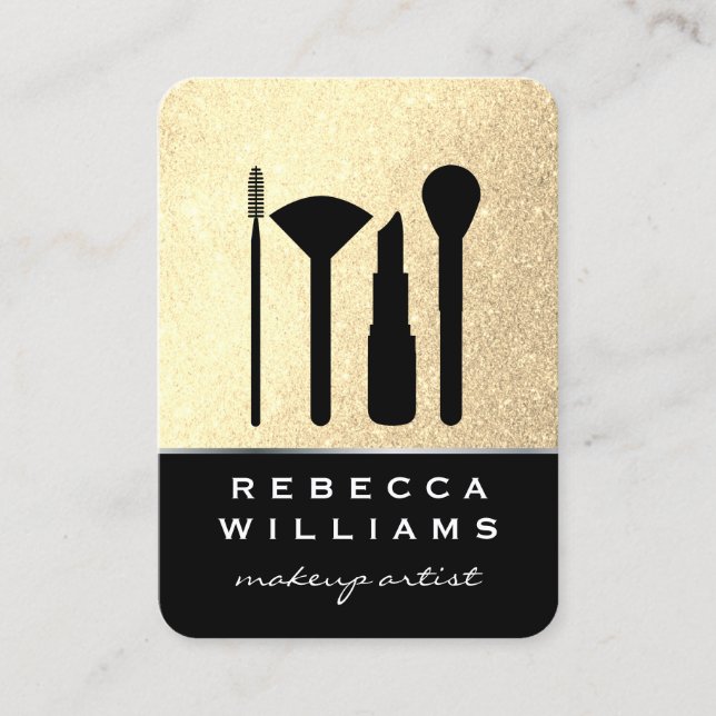 Carte De Visite Elégant kit de maquillage Parties scintillant or F (Devant)