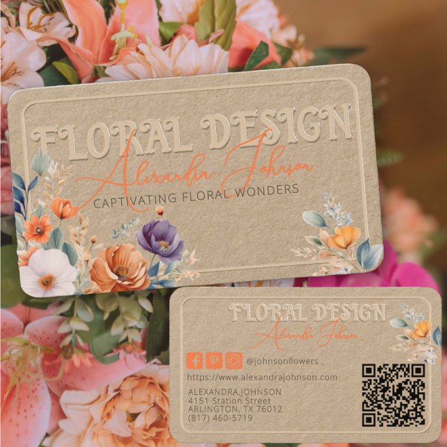 Carte De Visite Élégant Kraft Rustique Bohème Design Floral Emboss (Créateur téléchargé)