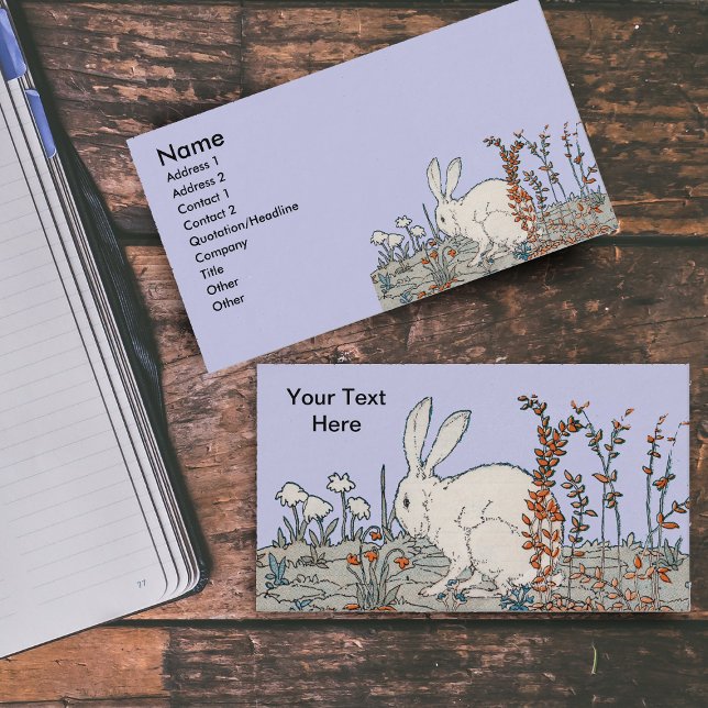 Carte De Visite Elégant lapin blanc Vintage (White rabbit sitting in orange and white flowers on light blue business cards.)