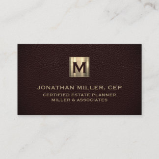 Carte De Visite Élégant Leather Luxury Gold Initial Logo