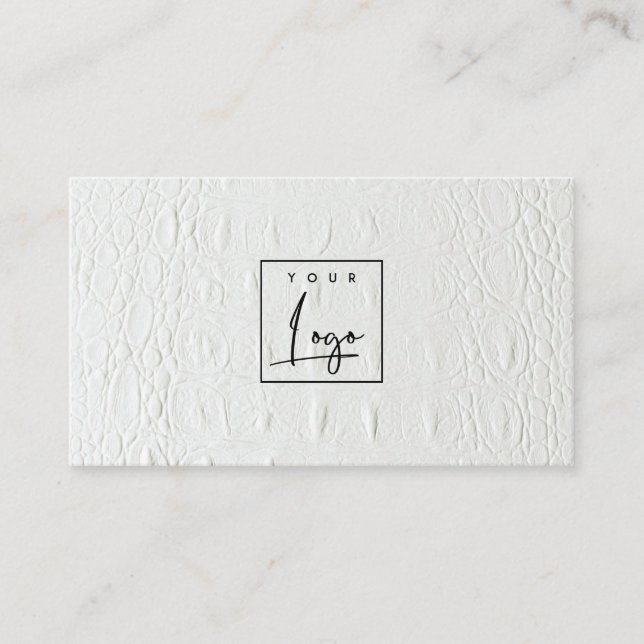 Carte De Visite Élégant logo classique ivoire blanc cuir texture (Devant)