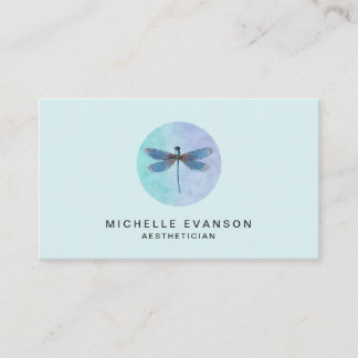 Carte De Visite Élégant logo de libellule Aquarelle bleu clair