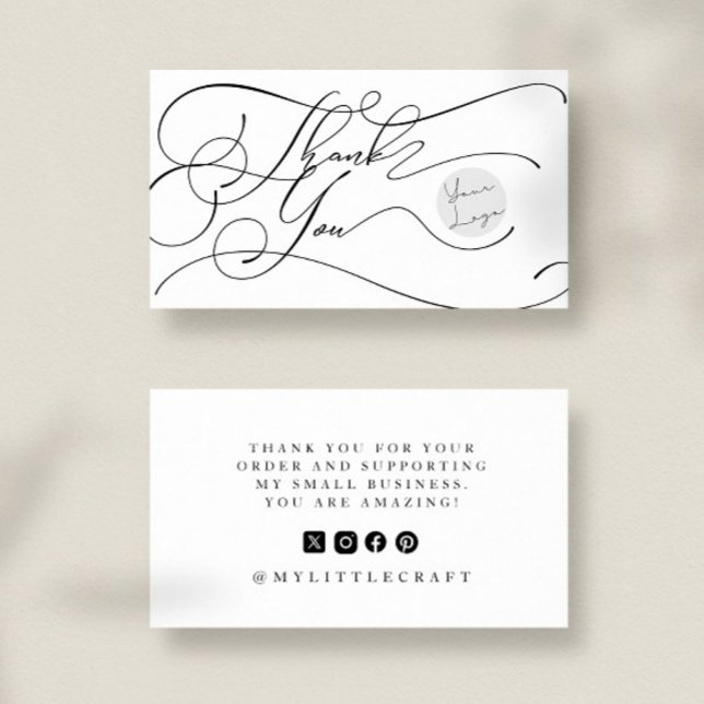 Carte De Visite Élégant logo de script Merci Petite marque (Créateur téléchargé)