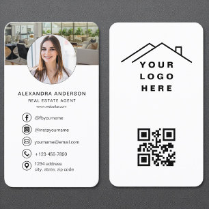 Carte De Visite Élégant Logo du code QR immobilier