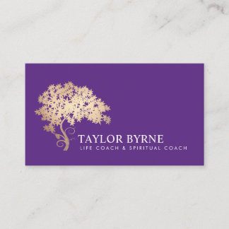 Carte De Visite Élégant logo Gold Tree violet