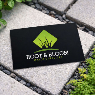 Carte De Visite Élégant Logo Herbe Verte Jardinier Minimal Noir