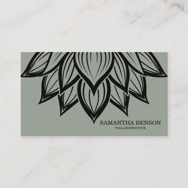 Carte De Visite Élégant logo noir et blanc Fleur Yoga (Devant)