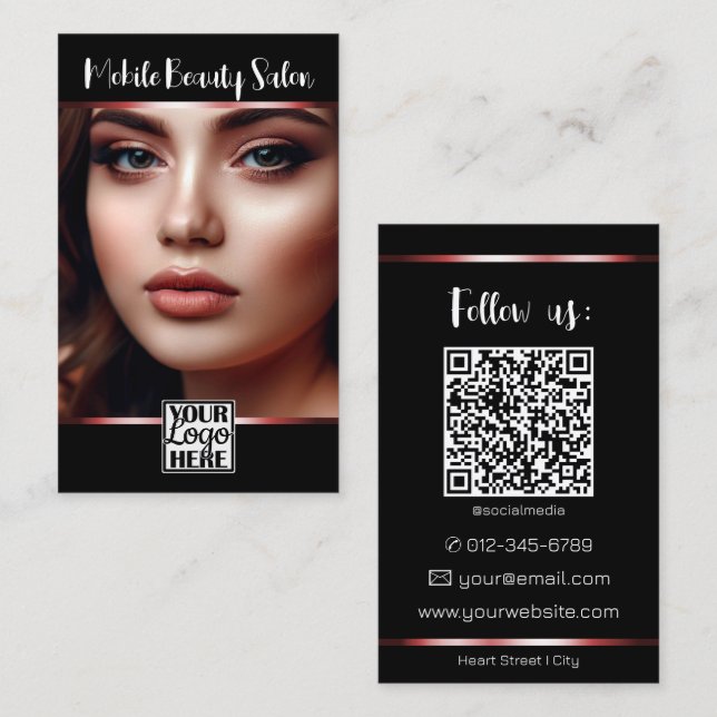 Carte De Visite Élégant logo noir rouge photo QR Code Modèle (Devant / Derrière)