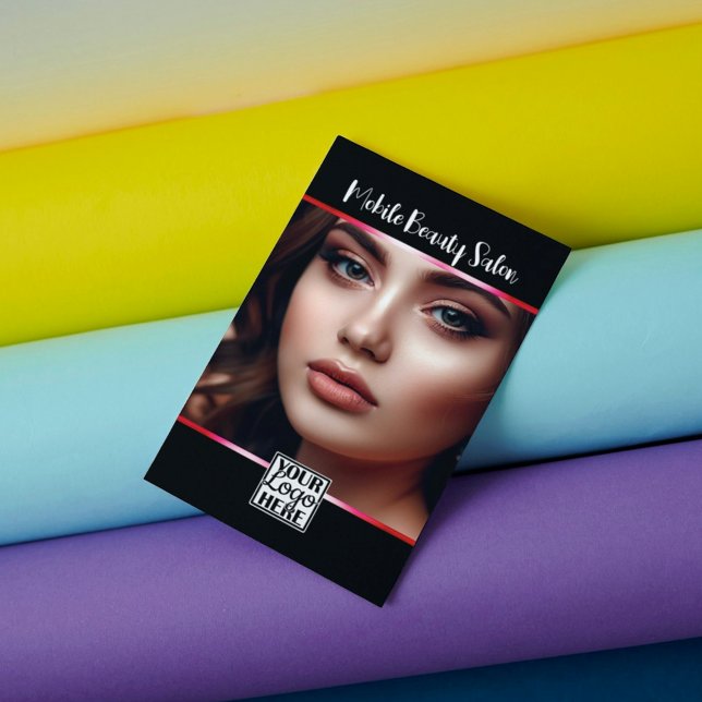 Carte De Visite Élégant logo rose noir photo Modèle de code QR (Créateur téléchargé)