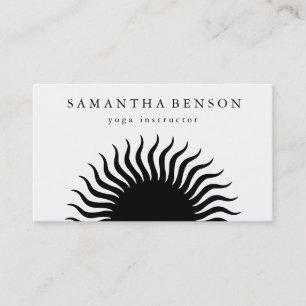 Carte De Visite Élégant Logo Soleil Noir & Blanc Yoga