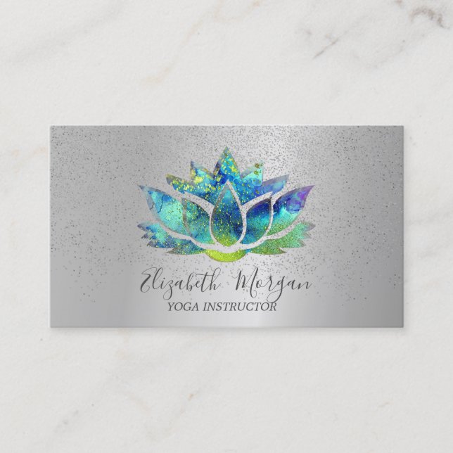 Carte De Visite Elégant Lotus Colorful Silver Confetti Yoga (Devant)