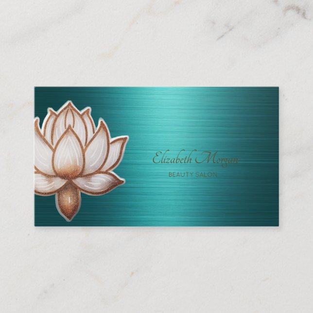 Carte De Visite Élégant Lotus de Beauté Professionnel Vert Métalli (Devant)