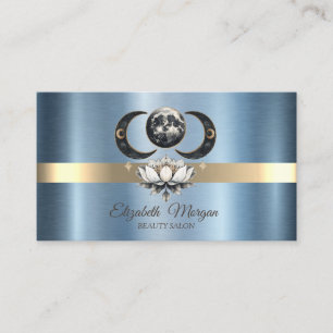 Carte De Visite Elegant Lotus de Lune Bleu Métallisé