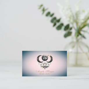 Carte De Visite Élégant Lotus de Lune Bleu Professionnel