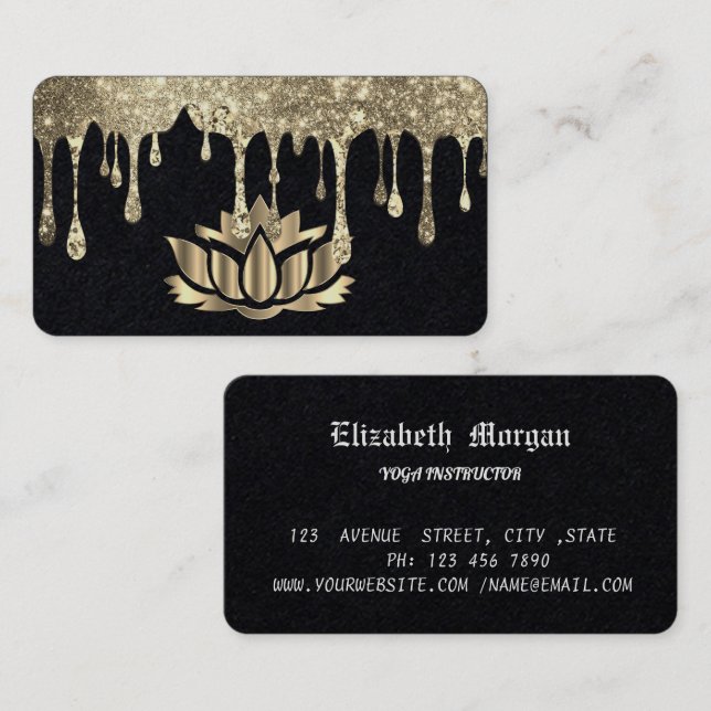 Carte De Visite Elégant Lotus Doré Fleur Yoga (Devant / Derrière)