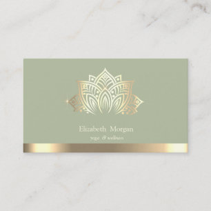 Carte De Visite Élégant Lotus Doré Rayure Vert Menthe