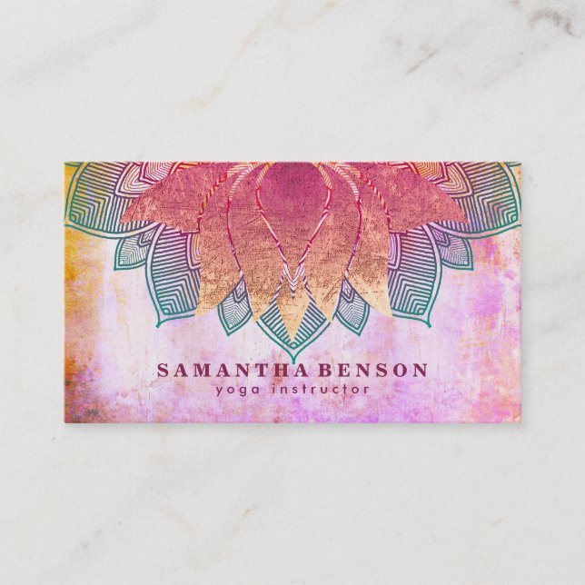 Carte De Visite Élégant Lotus Flower Mandala Logo Yoga Instructeur (Devant)