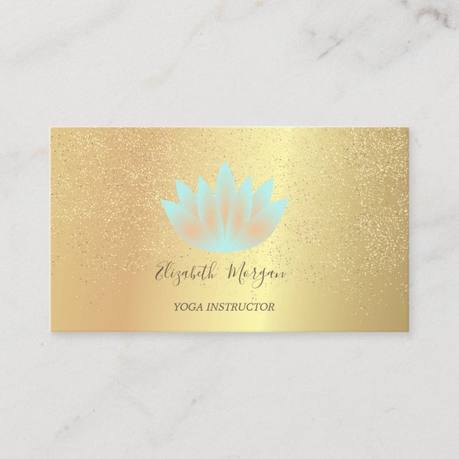 Carte De Visite Élégant Lotus Gold Confetti Yoga Instructeur (Devant)