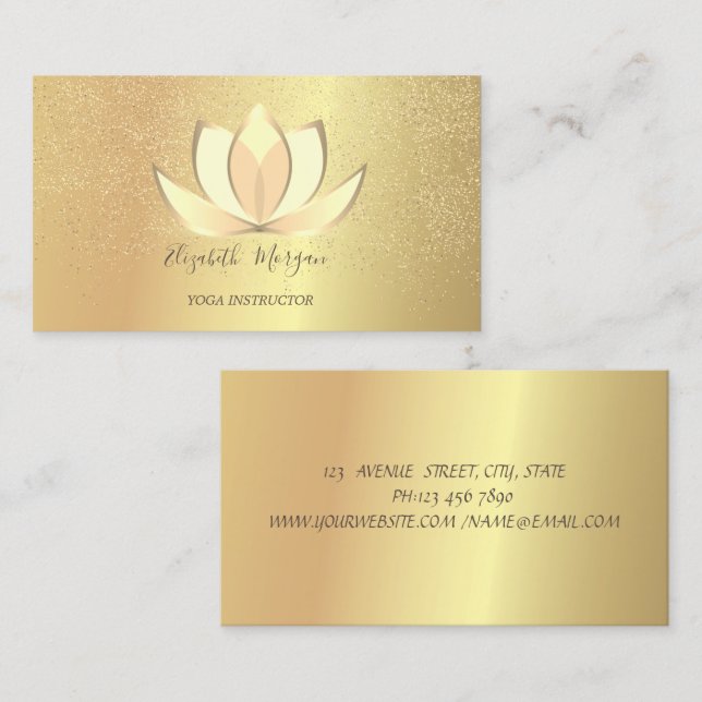 Carte De Visite Élégant Lotus Gold Confetti Yoga professionnel (Devant / Derrière)