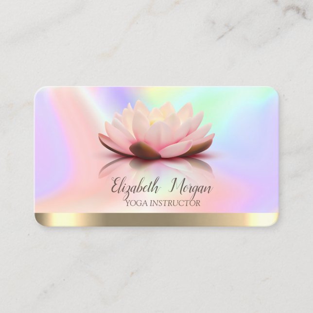Carte De Visite Élégant Lotus Gold Stripe Yoga Holographique (Devant)