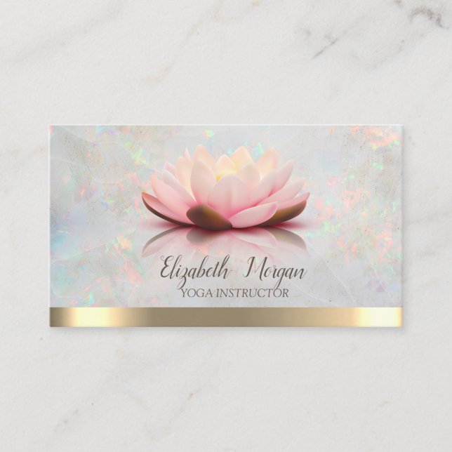 Carte De Visite Élégant Lotus Gold Stripe Yoga Opal (Devant)