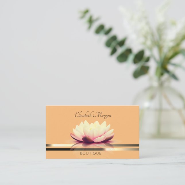 Carte De Visite Élégant Lotus Gold Stripes professionnel (Debout devant)