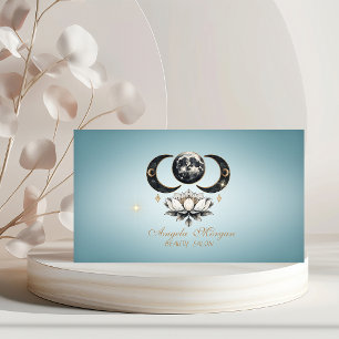 Carte De Visite Élégant Lotus Lune Bleu