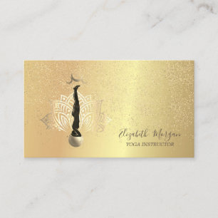 Carte De Visite Élégant Lotus Or Confettis Yoga Silhouette Lune