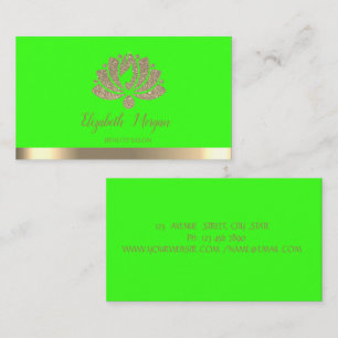 Carte De Visite Élégant Lotus Pailleté Or Vert Néon