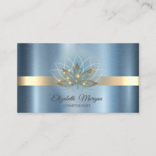 Carte De Visite Élégant Lotus Stripe Sparkle Blue Metallic