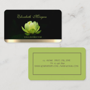 Carte De Visite Élégant Lotus Vert Professionnel, Yoga