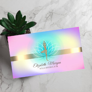 Carte De Visite Élégant Lotus Yoga Holographique Paillettes Fille