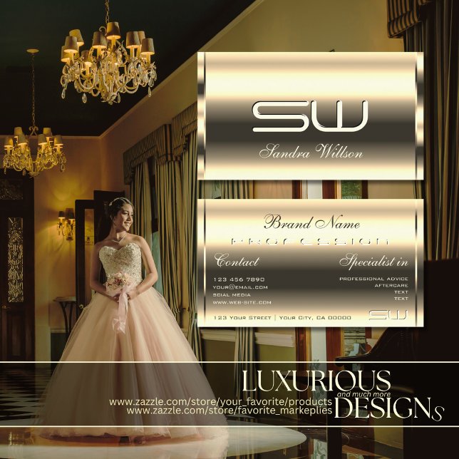 Carte De Visite Élégant Lumineux Golden Shimmer Optics Initiales 3 (Créateur téléchargé)