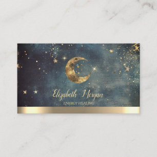 Carte De Visite Élégant Lune Étoiles Aquarelle en Or