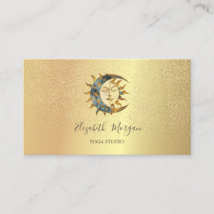 Carte De Visite Elegant Lune Soleil Or Confetti Studio de Yoga