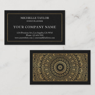 Carte De Visite Elégant Luxe Black Gold Mandala Professional