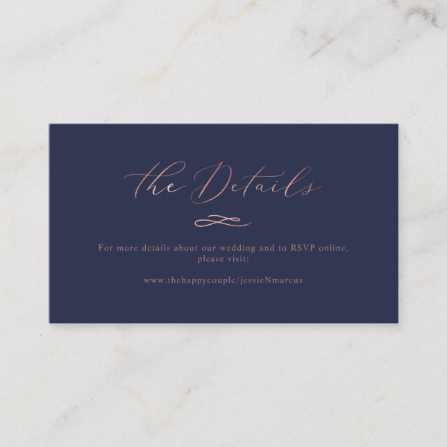 Carte De Visite Elegant Luxe Calligraphy Rose Gold Détails Mariage (Devant)