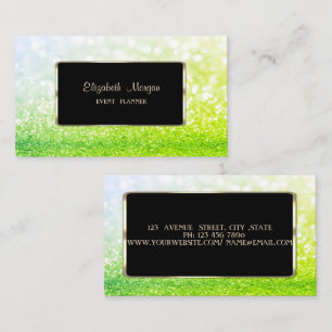 Carte De Visite Elégant Luxe Design, Moderne, Green Glittery Bokeh