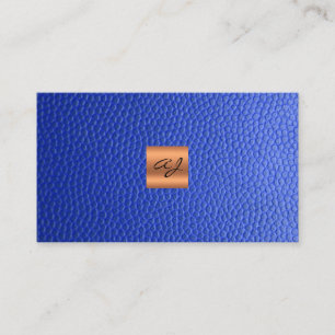 Carte De Visite Élégant luxe en cuir bleu cuivre or monogramme