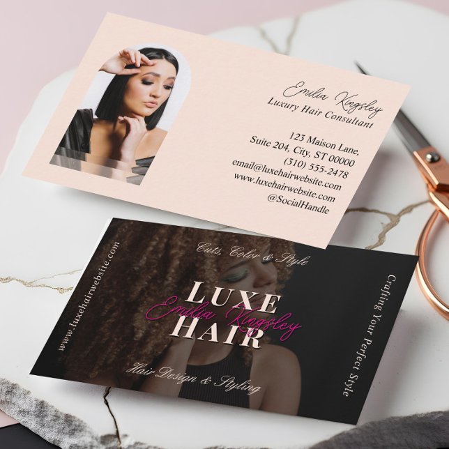Carte De Visite Elegant Luxe Hair Stylist Beauty Salon Black Pink (Elegant Luxe Hair Stylist Beauty Salon Black Pink Business Card)