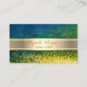 Carte De Visite Élégant Luxe Moderne Vert Bokeh Rayure Dorée