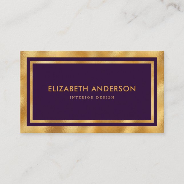 Carte De Visite Elégant luxe moderne violet et or (Devant)