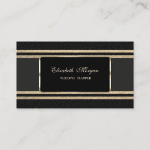 Carte De Visite Elégant Luxe, Noir, Faux Gold Glittery Stripes