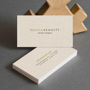 Carte De Visite Élégant Luxe Or Beige Texture Lin Minimaliste