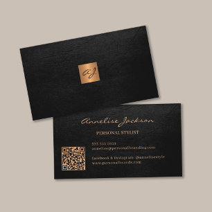 Carte De Visite Élégant luxe or noir monogramme QR code