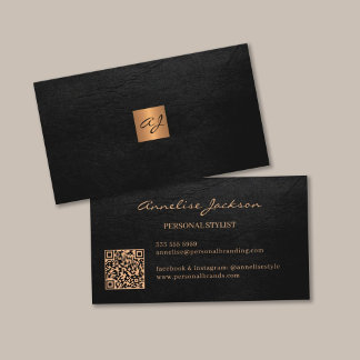 Carte De Visite Élégant luxe or noir monogramme QR code